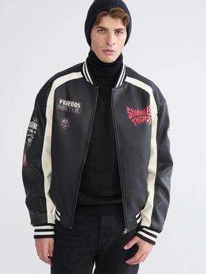 Lc Waikiki Yeni Sezon Rahat Kalıp Stranger Things Baskılı Erkek Deri Görünümlü Ceket