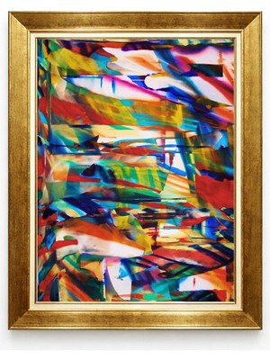 Giyense Tablore Modern Soyut Renkli Desenli Gold Çerçeveli Tablo Canlı Renkler Salon ve Odası Duvar Dekoru