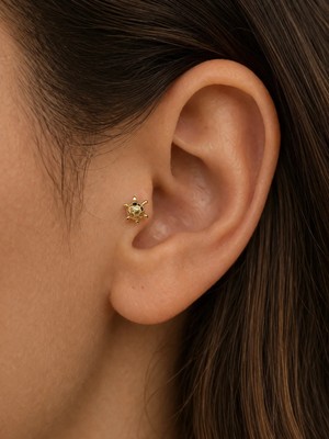 Hector Co Jewellery 14 Ayar Altın Kaplumbağa Figürlü Tragus Piercing – Minimal Kadın Kulak Piercingi