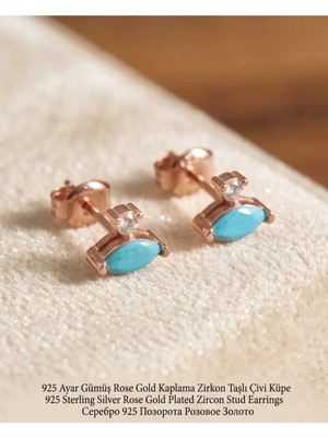 Begonia Accessories 929 Ayar Gümüş Rose Gold Rodyum Kaplama Zirkon Taşlı Minimal Halka ve Çivi Küpe Kadın Lüks Tasarım Şık Günlük Kullanım Gümüş Küpe ÇEŞITLERI-287-12