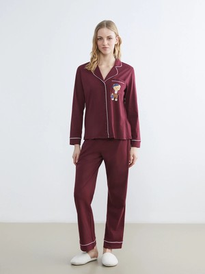 Lc Waikiki Yeni Sezon Gömlek Yaka Ayı Teddy Baskılı Kadın Pijama Takımı