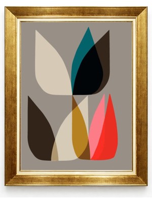 Giyense Tablore Gold Çerçeveli Minimalist Iskandinav Geometrik Formlu Soyut Duvar Tablosu Modern Salon Tablosu
