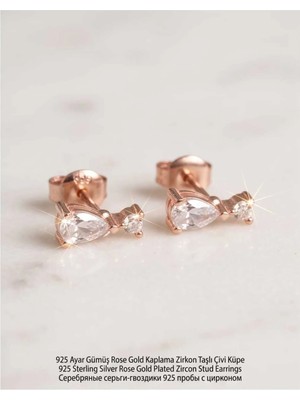 Begonia Accessories 926 Ayar Gümüş Rose Gold Rodyum Kaplama Zirkon Taşlı Minimal Halka ve Çivi Küpe Kadın Lüks Tasarım Şık Günlük Kullanım Gümüş Küpe ÇEŞITLERI-287-3