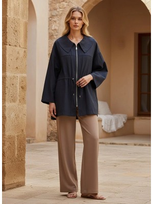 İkoll Ikoll Elera Tencel Karışımlı  Kap Oversize Fermuarlı Lacivert