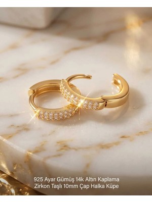 Begonia Accessories 925 Ayar Gümüş 14K Altın Kaplama Rodyum Kaplama Zirkon Taşlı Minimal Halka ve Çivi Küpe Kadın Lüks Tasarım Şık Günlük Kullanım Gümüş Küpe ÇEŞITLERI-287-4