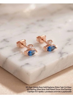 Begonia Accessories 927 Ayar Gümüş Rose Gold Rodyum Kaplama Zirkon Taşlı Minimal Halka ve Çivi Küpe Kadın Lüks Tasarım Şık Günlük Kullanım Gümüş Küpe ÇEŞITLERI-287-6