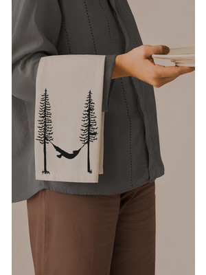 Grafiklas Kamp, Hamak, Orman Temalı Dijital Baskılı Servis Altlığı, Keten Runner, 4'lü Amerikan Servis 32X43 cm