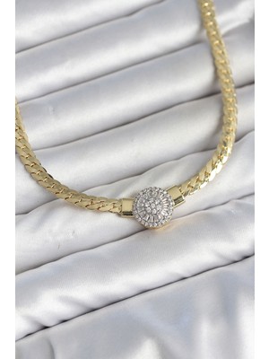 Clariss Ezme Zincir Model Zirkon Taşlı Vıp Seri Gold Renk Kadın Kolye