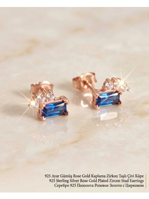 Begonia Accessories 925 Ayar Gümüş Rose Gold Rodyum Kaplama Zirkon Taşlı Minimal Halka ve Çivi Küpe Kadın Lüks Tasarım Şık Günlük Kullanım Gümüş Küpe ÇEŞITLERI-287-1