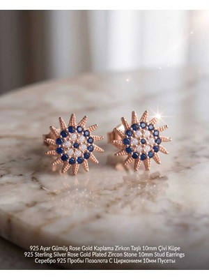 Begonia Accessories 927 Ayar Gümüş Rose Gold Rodyum Kaplama Zirkon Taşlı Minimal Halka ve Çivi Küpe Kadın Lüks Tasarım Şık Günlük Kullanım Gümüş Küpe ÇEŞITLERI-287-5