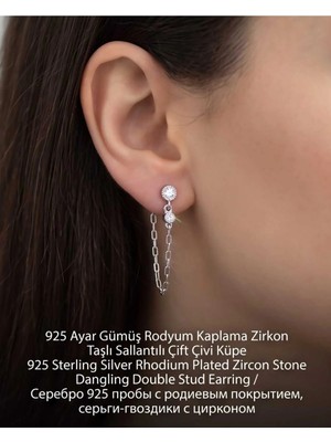 Begonia Accessories 925 Ayar Gümüş Rodyum Kaplama Zirkon Taşlı Minimal Halka ve Çivi Küpe Kadın Lüks Tasarım Şık Günlük Kullanım Gümüş Küpe ÇEŞITLERI-287-8