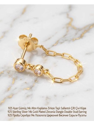 Begonia Accessories 925 Ayar Gümüş 14K Altın Kaplama Rodyum Kaplama Zirkon Taşlı Minimal Halka ve Çivi Küpe Kadın Lüks Tasarım Şık Günlük Kullanım Gümüş Küpe ÇEŞITLERI-287-26