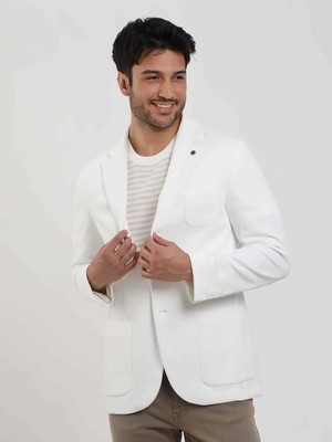 Dufy Erkek Slim Fit Mono Yaka Ekru Ceket