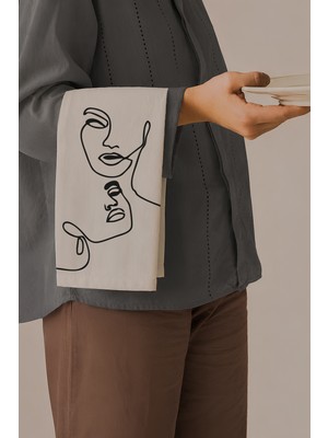 Grafiklas Sanat, Modern Sanat, Minimalist Yüz Çizimi, Dijital Baskılı Servis Altlığı, Keten Runner, 4'lü Amerikan Servis