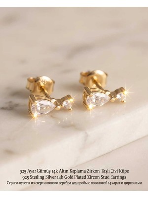 Begonia Accessories 925 Ayar Gümüş 14K Altın Kaplama Rodyum Kaplama Zirkon Taşlı Minimal Halka ve Çivi Küpe Kadın Lüks Tasarım Şık Günlük Kullanım Gümüş Küpe ÇEŞITLERI-287-1