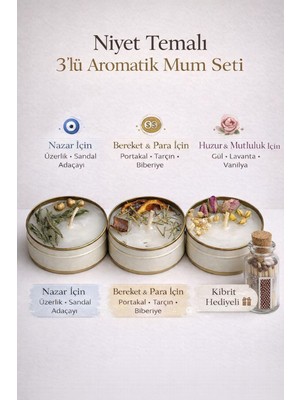 ARALMİNİ Niyet Temalı 3’lü El Yapımı Aromatik Mum Seti Nazar, Bereket & Huzur Gold Teneke Hediyelik Mum