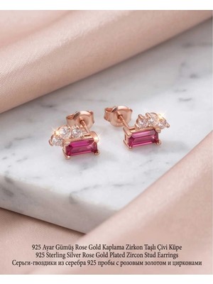 Begonia Accessories 928 Ayar Gümüş Rose Gold Rodyum Kaplama Zirkon Taşlı Minimal Halka ve Çivi Küpe Kadın Lüks Tasarım Şık Günlük Kullanım Gümüş Küpe ÇEŞITLERI-287-10
