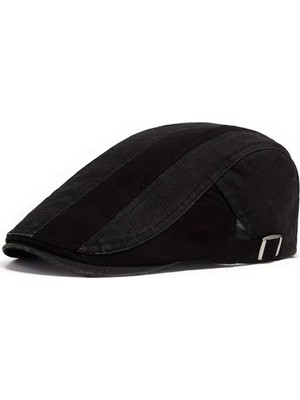 YYB Unisex Klasik Gözlük Şapkası  Siyah & Haki Retro Flat Cap  Mevsimlik Kullanım