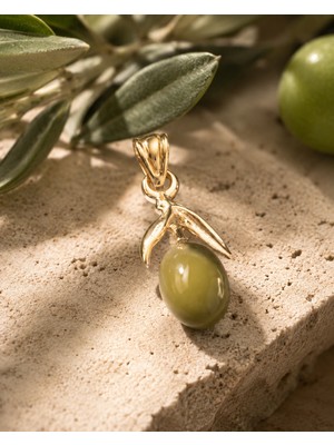 Sarezza Gold 14 Ayar Altın Oliva Yeşil Zeytin Figürlü Kolye Ucu