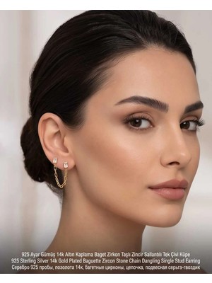 Begonia Accessories 925 Ayar Gümüş 14K Altın Kaplama Rodyum Kaplama Zirkon Taşlı Minimal Halka ve Çivi Küpe Kadın Lüks Tasarım Şık Günlük Kullanım Gümüş Küpe ÇEŞITLERI-287-15