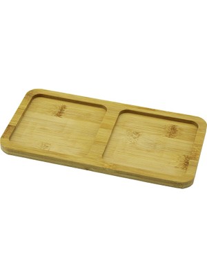 TeknoKapsül 2 Bölmeli̇ Di̇kdörtgen Ahşap Bambu Yağdanlik Altlik Mi̇ni̇ Tepsi̇ 20X10X0.8CM (5643)