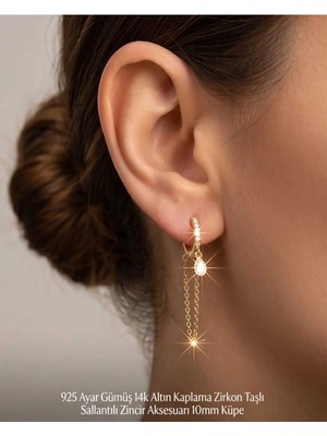 Begonia Accessories 925 Ayar Gümüş 14K Altın Kaplama Rodyum Kaplama Zirkon Taşlı Minimal Halka ve Çivi Küpe Kadın Lüks Tasarım Şık Günlük Kullanım Gümüş Küpe ÇEŞITLERI-287-19