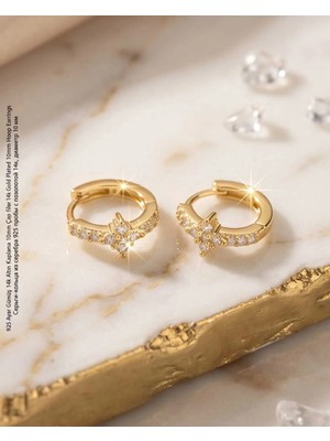 Begonia Accessories 925 Ayar Gümüş 14K Altın Kaplama Rodyum Kaplama Zirkon Taşlı Minimal Halka ve Çivi Küpe Kadın Lüks Tasarım Şık Günlük Kullanım Gümüş Küpe ÇEŞITLERI-287-16