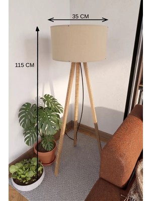 Starseven 3 Ayaklı Tripod Lambader Bej Kumaş Başlık
