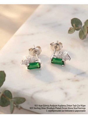 Begonia Accessories 925 Ayar Gümüş Rodyum Kaplama Zirkon Taşlı Minimal Halka ve Çivi Küpe Kadın Lüks Tasarım Şık Günlük Kullanım Gümüş Küpe ÇEŞITLERI-287-24
