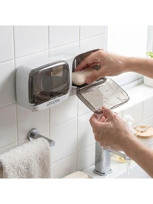 TeknoKapsül Duvara Monte Ikili Kapaklı Plastik Katı Sabunluk Organizer – Banyo &amp;amp; Mutfak Için Yapışkanlı