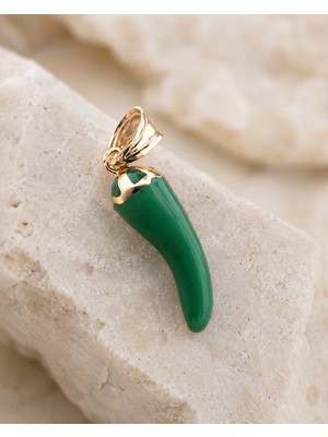 Sarezza Gold 14 Ayar Altın Yeşil Biber Cornicello Kolye Ucu