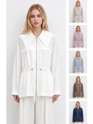 İkoll Ikoll Elera Tencel Karışımlı  Kap Oversize Fermuarlı Lacivert