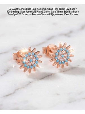 Begonia Accessories 926 Ayar Gümüş Rose Gold Rodyum Kaplama Zirkon Taşlı Minimal Halka ve Çivi Küpe Kadın Lüks Tasarım Şık Günlük Kullanım Gümüş Küpe ÇEŞITLERI-287-2