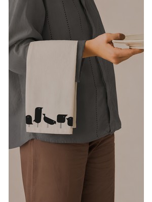 Grafiklas Kuşlar Temalı Dijital Baskılı Keten Runner Amerikan Servis 4'lü Set 32X43 cm %100 Ham Keten Masa Örtüsü