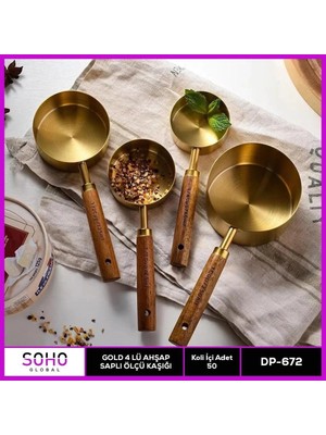 Starseven Gold 4'lü Ahap Saplı Ölçü Kaşığı