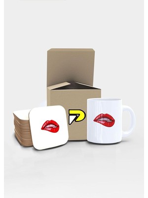Starseven Postermanya Dudak Popart Tasarımlı Baskılı Kupa Bardak Seti, Eğlenceli Özel Hediye Mug