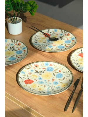 Starseven Tabakevi Tabak Evi Porselen Fiori Tuval Pasta Tabağı 20CM 4 Kişilik 4 Parça TVL4PTPRS1212