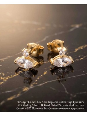 Begonia Accessories 925 Ayar Gümüş 14K Altın Kaplama Rodyum Kaplama Zirkon Taşlı Minimal Halka ve Çivi Küpe Kadın Lüks Tasarım Şık Günlük Kullanım Gümüş Küpe ÇEŞITLERI-287-2