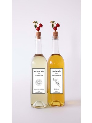 Starseven Kiraz Akıtmaz Tıpalı Dibi Çukur Şeffaf Cam Şişe 2'li 750 ml Yağdanlık Yağlık