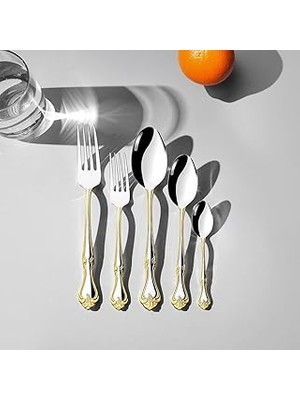 Starseven Nehir Lalezar Altın Sade 12 Kişilik 60 Parça Çatal Kaşık Takımı