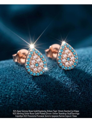 Begonia Accessories 928 Ayar Gümüş Rose Gold Rodyum Kaplama Zirkon Taşlı Minimal Halka ve Çivi Küpe Kadın Lüks Tasarım Şık Günlük Kullanım Gümüş Küpe ÇEŞITLERI-287-8