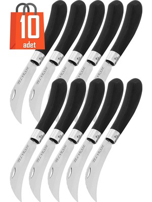 Starseven Telvesse 10 Adet Eğri Aşı Bıçağı Bağ Bıçağı Paslanmaz Ceviz Aşılama Ekipmanı 20 cm No:3 Siyah Plast