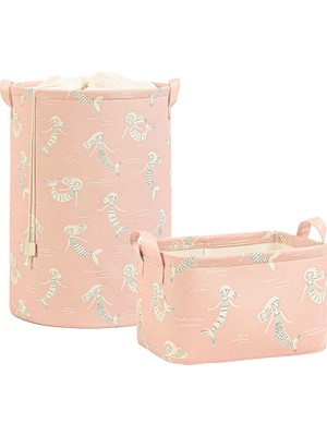 Starseven Textile 2'li Çocuk Odası Deniz Kızı Sepet Set 1 Adet 30 x 21 x 18/36 x 48 cm