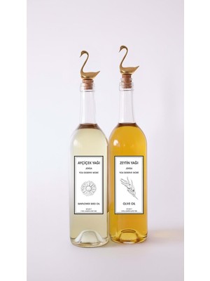 Starseven Altın Kuğu Akıtmaz Tıpalı Dibi Çukur Şeffaf Cam Şişe 2'li 750 ml Yağdanlık Yağlık