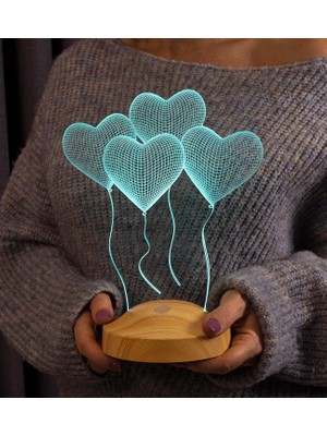 Starseven Sevgiliye Romantik Hediye, 3D Klasik Kalpler 3 Boyutlu LED Lamba, Çok Şık Renkli Gece Lambası, Ev D