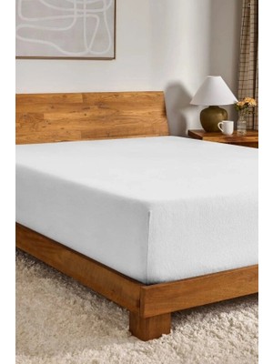 SHC4200 Lounge Pamuk Çift Kişilik Lastikli(Fitted) Penye Çarşaf Beyaz