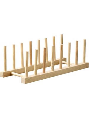 Starseven Promosyonca Ahşap Tabaklık, Doğal Ahşap Mutfak Organizeri, 28X13X10 Cm, 6 Bölmeli Tabak Tutucu