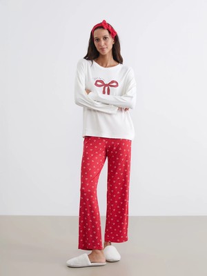 Lc Waikiki Yeni Sezon Bisiklet Yaka Fiyonk Baskılı Kadın Pijama Takımı