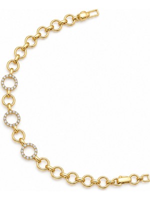 Balenbi Jewelry Yuvarlak Halka Zincir Zirkon Taş Detaylı Kadın Bileklik 14K Gold Renk 1220