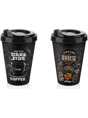 Starseven Titiz 2'li Coffee House Desenli Kahve Bardağı Takımı (2 x 400 Ml) - Kahverengi Pipet Girişli Kapakl